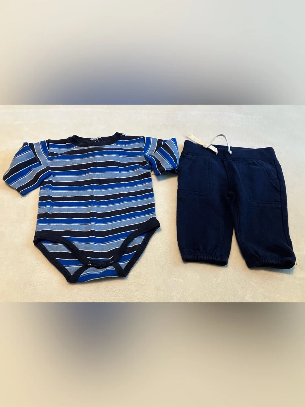 Baby Two-Piece Navy & Blue Striped Bodysuit Set
